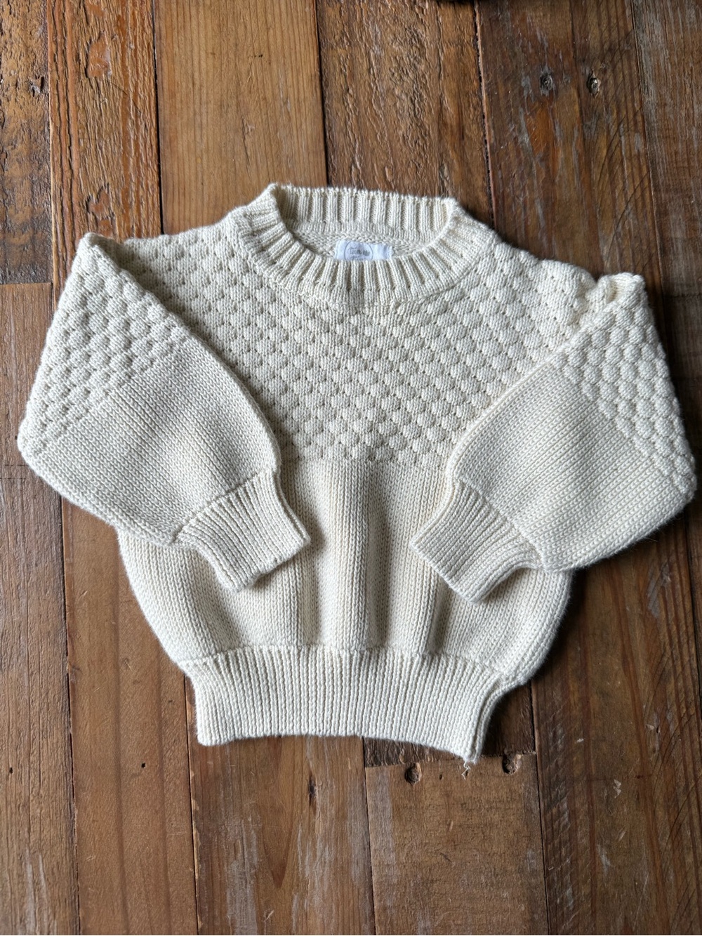 Textured Cream Crewneck Sweater